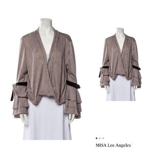 MISA Beige Drape Over-Shirt w/Ruffled Slav Sz L